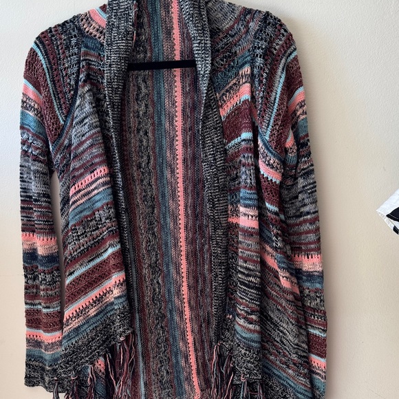 Haute Monde Multicolor Striped Fringe Cardigan Size M - Picture 2 of 16